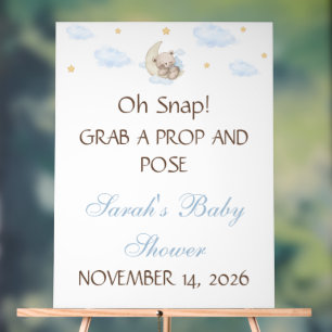 Watercolor Teddy Bear Over The Moon Photobooth Acrylic Sign