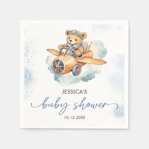 Watercolor Teddy Bear Pastel Baby Shower Napkins