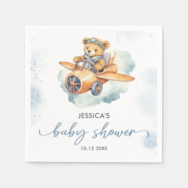 Watercolor Teddy Bear Pastel Baby Shower Napkins (Front)