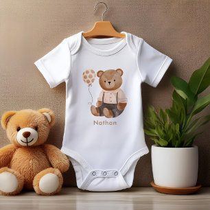Watercolor Teddy Bear Personalized Baby Bodysuit