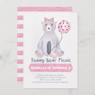 Watercolor Teddy Bear Picnic Birthday Invitation