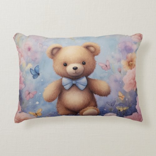 Watercolor Teddy Bear Pillow gift botanical gift