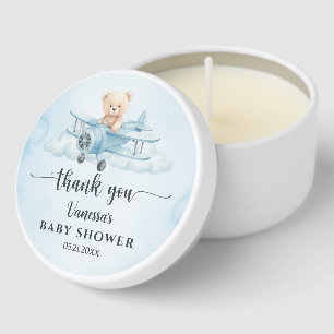 Watercolor Teddy Bear Pilot Baby Shower Thank You Mini Candle Favors