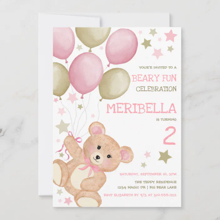 Pink Teddy Bears Birthday Invitations