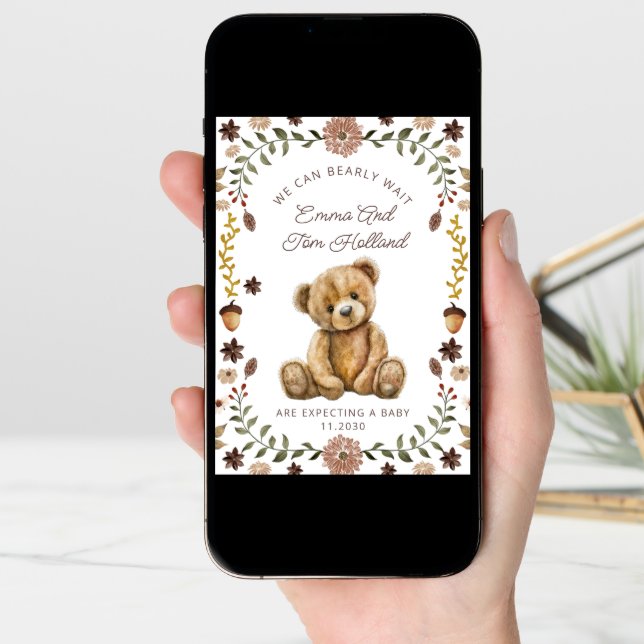 Watercolor Teddy Bear Pregnancy Gender Neutral Announcement (Front Digital)
