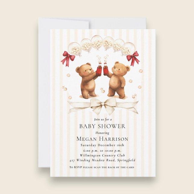 Watercolor Teddy Bear "Ready to Pop" Baby Shower Invitation (Creator Uploaded)