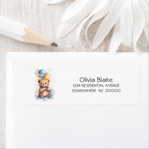 Watercolor Teddy Bear Return Address Label