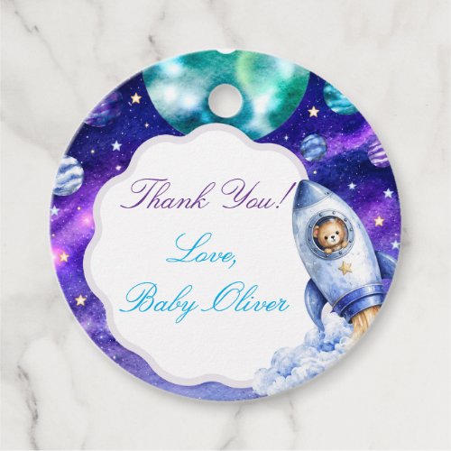 Watercolor Teddy Bear Rocket Baby Shower Favor Tag