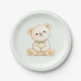 Watercolor Teddy Bear Sage Gree Paper Plates