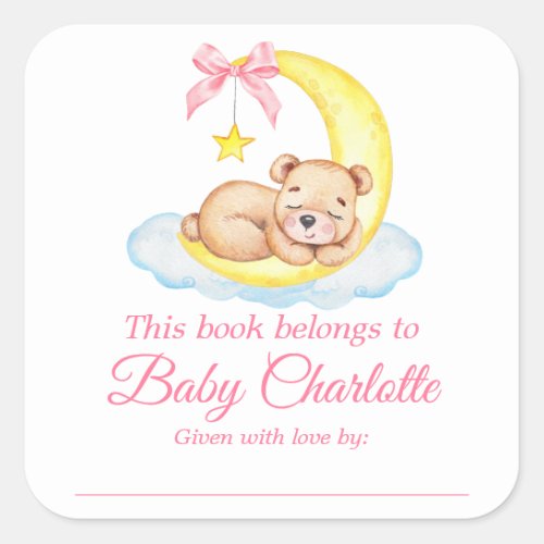 Watercolor Teddy Bear Shower Pink Bookplate Labels