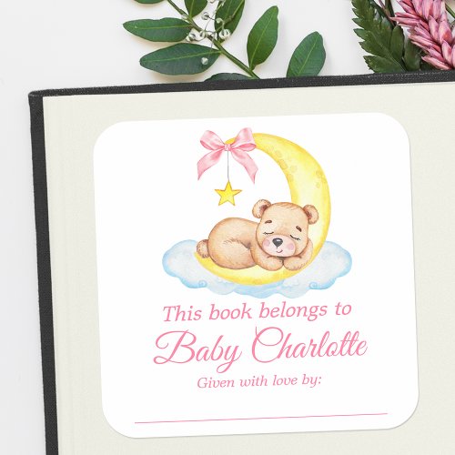 Watercolor Teddy Bear Shower Pink Bookplate Labels