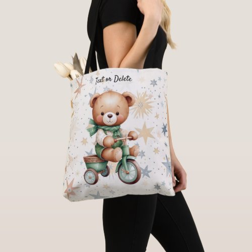 Watercolor Teddy Bear Stars Green Bike Beautiful Tote Bag