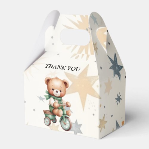 Watercolor Teddy Bear Stars Green Bike Party Favor Boxes