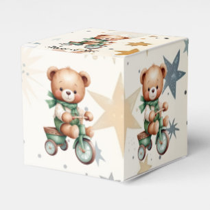 Watercolor Teddy Bear Stars Green Bike Party Favor Boxes