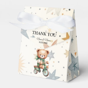 Watercolor Teddy Bear Stars Green Bike Party Favor Boxes