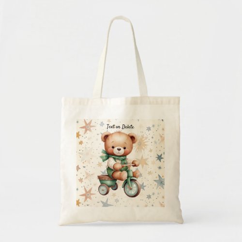 Watercolor Teddy Bear Stars Green Bike Tote Bag