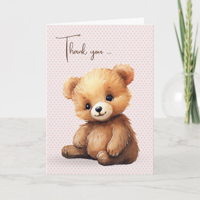 Watercolor Teddy Bear Thank You Card (Front)