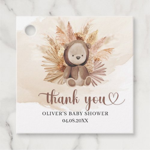Watercolor teddy bear tropical dried palm Shower Favor Tags