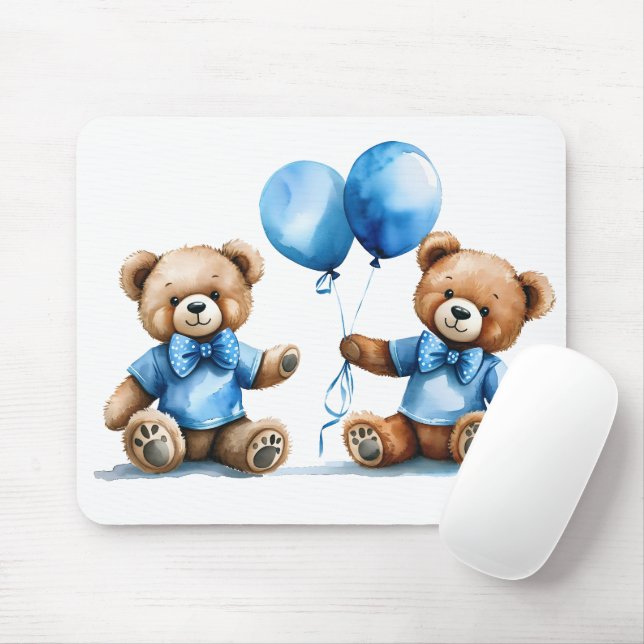 Watercolor Teddy Bear Twin Boys Mouse Pad (With Mouse)
