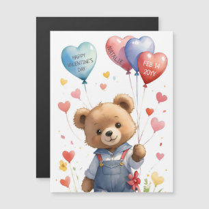 Watercolor Teddy Bear Valentines Day Magnetic Card