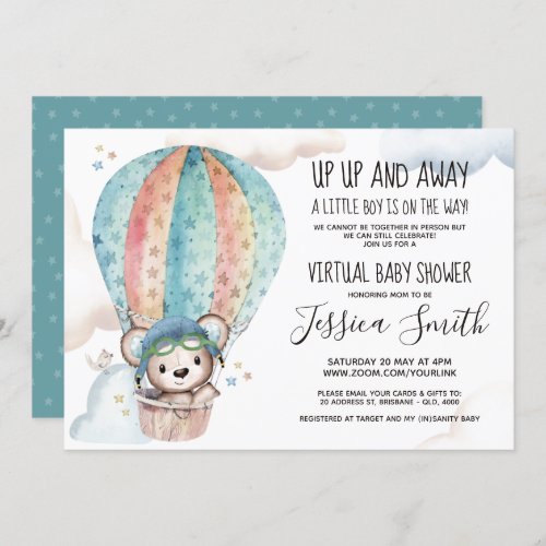 Watercolor Teddy Bear  Virtual Baby Shower Invitation