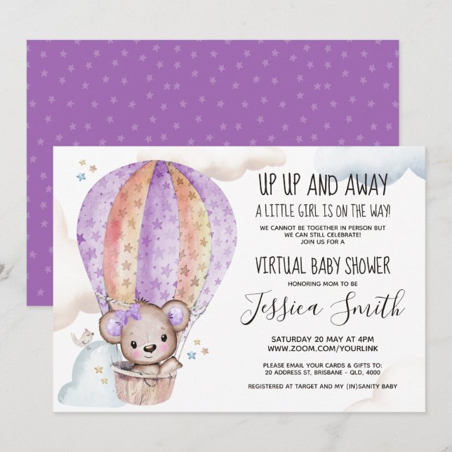 Watercolor Teddy Bear | Virtual Baby Shower Invitation (Front/Back)