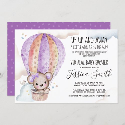 Watercolor Teddy Bear  Virtual Baby Shower Invitation