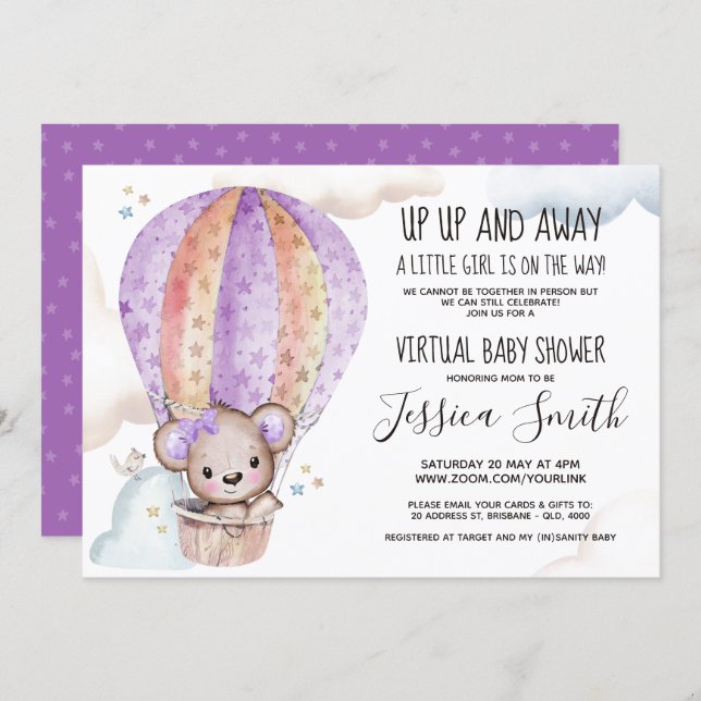 Watercolor Teddy Bear | Virtual Baby Shower Invitation (Front/Back)