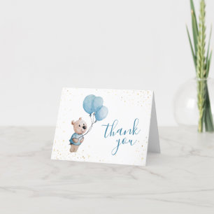 Watercolor Teddy Bear with Balloons Thank You Card