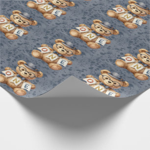 Watercolor Teddy Bear with ONE Banner Birthday Wrapping Paper