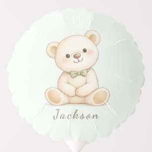 Watercolor teddy bear with sage green bow tie balloon