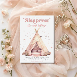 Watercolor Teepee Tent Sleepover Birthday Party Invitation