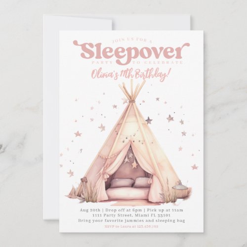 Watercolor Teepee Tent Sleepover Birthday Party Invitation