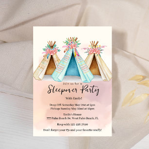 Watercolor Teepee Tent Sleepover Invitation