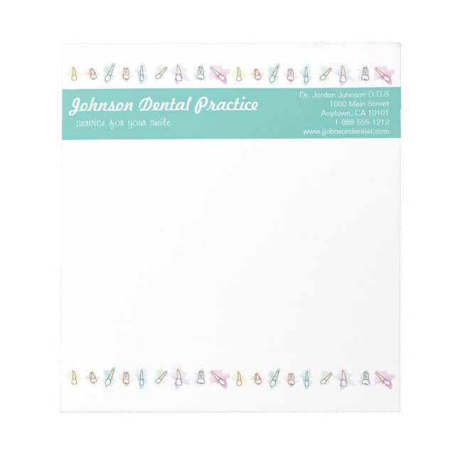 Watercolor Teeth Dental Practice Notepad (Front)