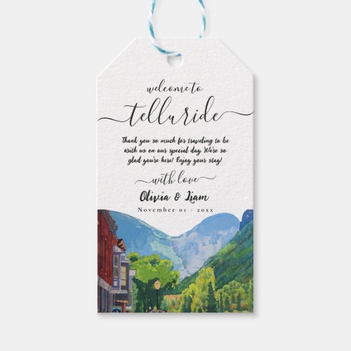 Watercolor Telluride Colorado Mountain Wedding Gift Tags
