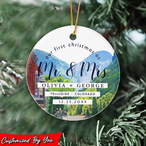 Watercolor Telluride Colorado Our First Christmas Ceramic Ornament