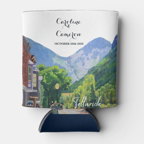 Watercolor Telluride Colorado Ski Mountain Can Cooler