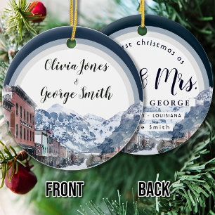 Watercolor Telluride Colorado Ski Mountain Ceramic Ornament