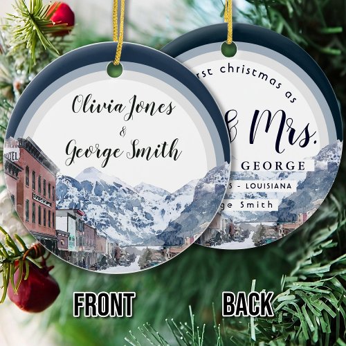 Watercolor Telluride Colorado Ski Mountain Ceramic Ornament