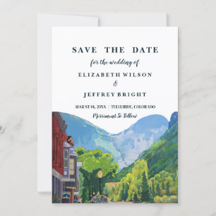 Watercolor Telluride Colorado Ski Save the Date In Invitation