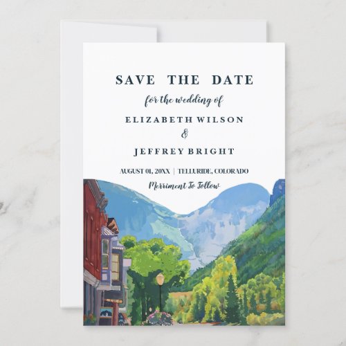 Watercolor Telluride Colorado Ski Save the Date In Invitation