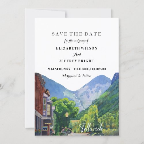 Watercolor Telluride Colorado Ski Save the Date Invitation