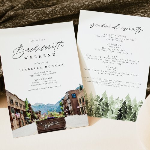 Watercolor Telluride Colorado Skyline Mountain Invitation