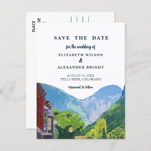 Watercolor Telluride Colorado Wedding Invitation Postcard