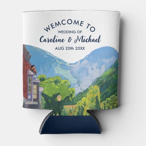 Watercolor Telluride Colorado wedding Mountain Can Cooler