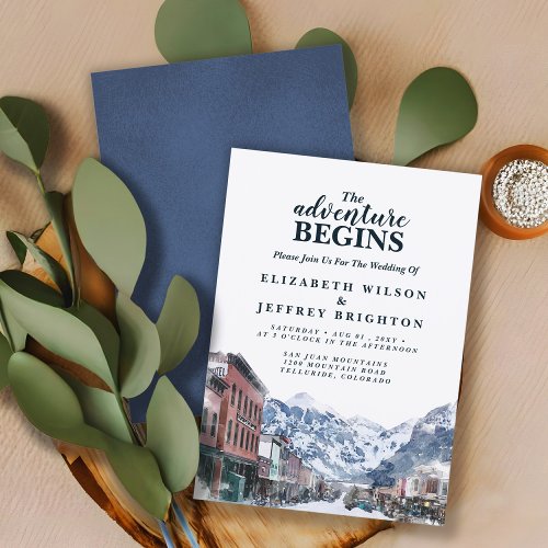 Watercolor Telluride Colorado Wedding Mountain Invitation