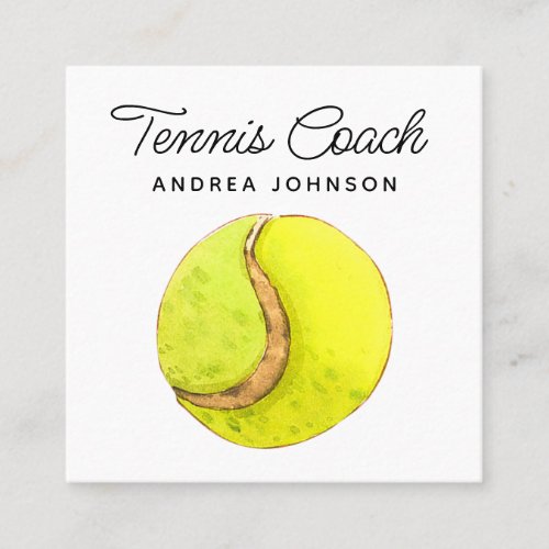 Watercolor Tennis Ball Add Your Social Media Cute Square Business Card