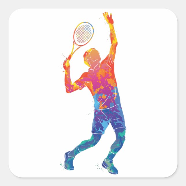 Watercolor Tennis Man Square Sticker (Front)