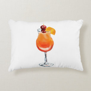 Watercolor Tequila Sunrise Cocktail Decorative Pillow